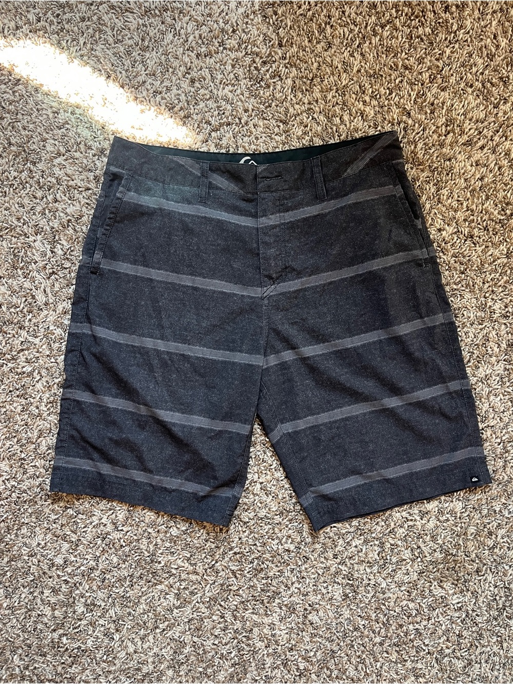 Quiksilver Men's Charcoal Black Striped Flat Front Board Shorts